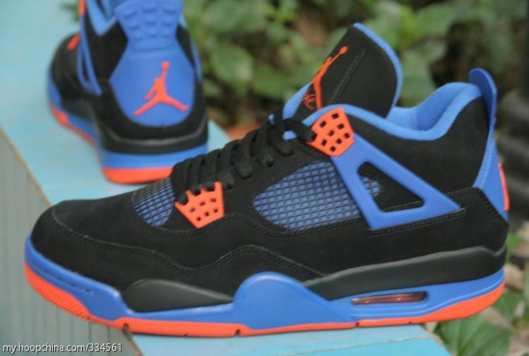 black blue and orange jordan 4s