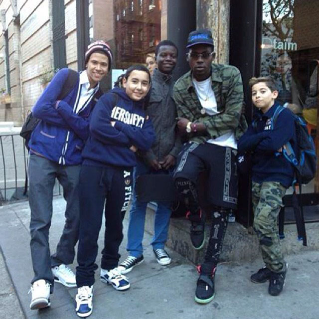 Theophilus London wearing Nike Air Yeezy 2 Solar Red