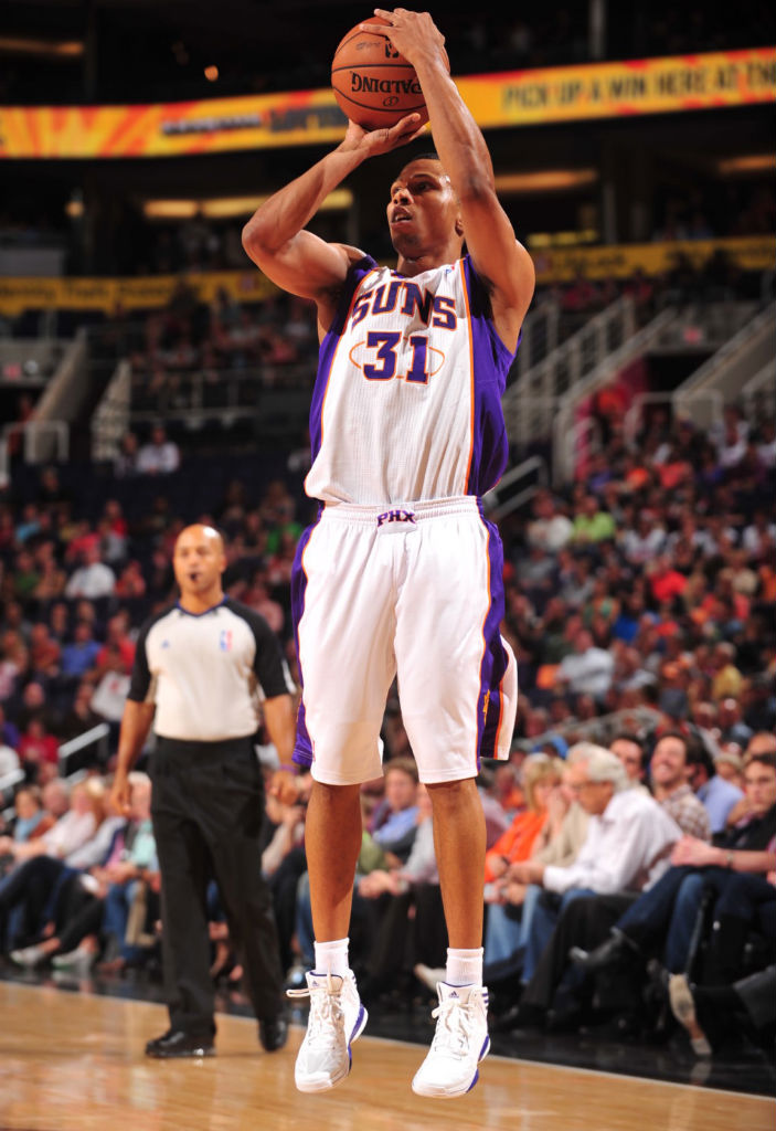 Sebastian Telfair wearing adidas adizero Crazy Light 2 White Purple