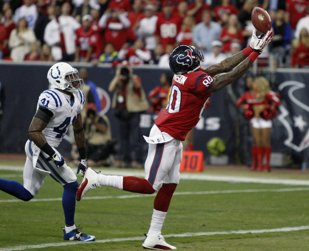 Andre Johnson Wearing Air Jordan 12 XII White/Red PE Cleats (5)