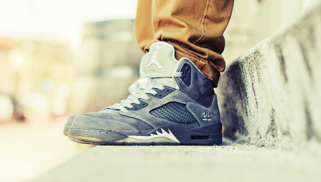 jordan 5 wolf grey on feet