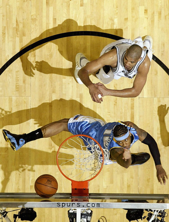 Carmelo Anthony wearing Air Jordan 13 Nuggets Away PE (1)