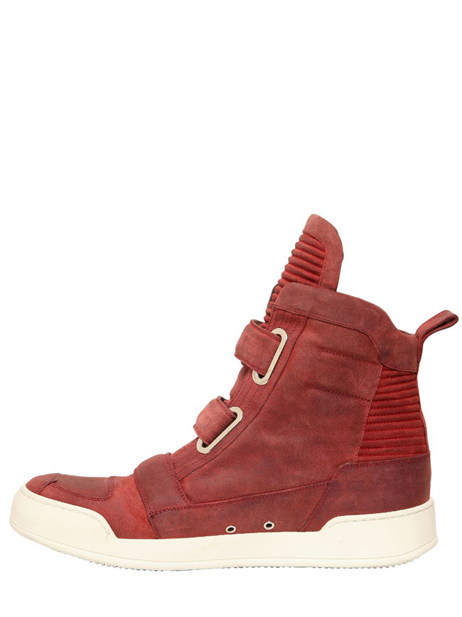 Balmain High-Top Sneaker in Red Waxed Suede | Sole Collector
