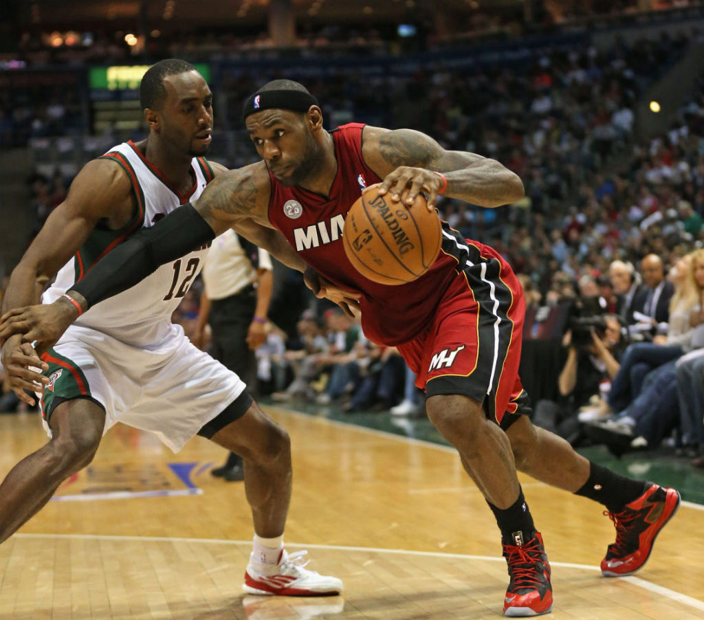 LeBron James wearing Nike LeBron X PS Elite Red Black PE (4)