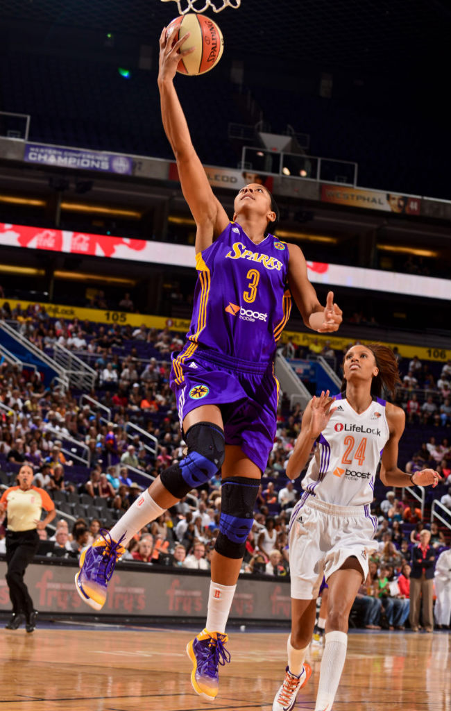 Candace Parker wearing adidas Crazy Fast Purple/Yellow PE