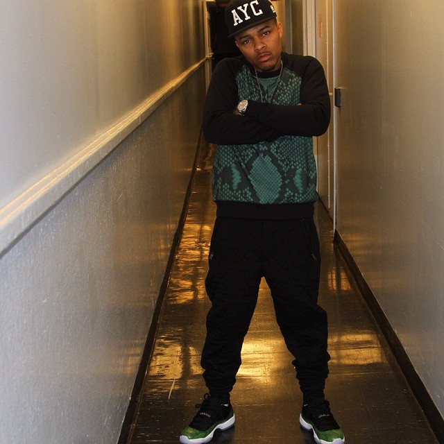 Bow Wow wearing Air Jordan XI 11 Low Green Snake