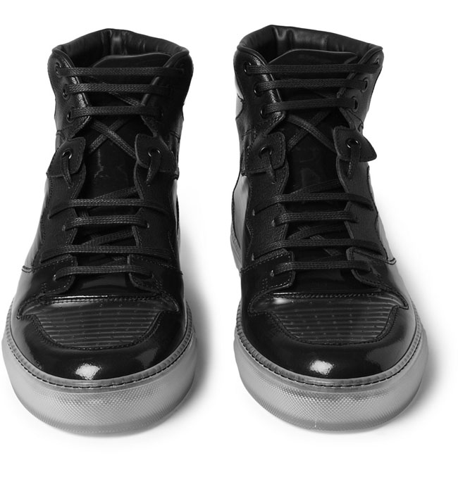 black leather high top tennis shoes