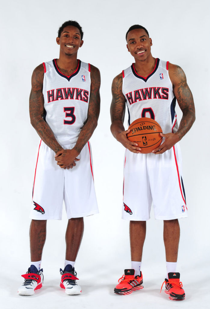 Lou Williams wearing Nike Zoom Soldier VII; Jeff Teague wearing adidas Springblade