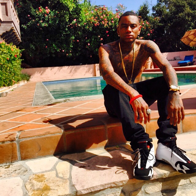 Soulja Boy wearing Air Jordan XIV 14 Black Toe