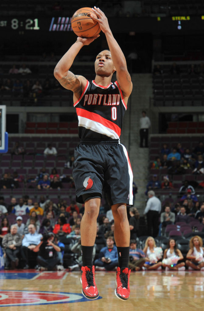 Damian Lillard wearing adidas Rose 773