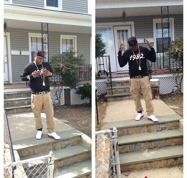 Jadakiss wearing Air Jordan 5 Retro Fire Red