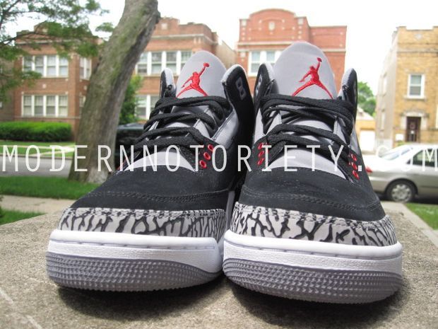 Air Jordan Retro 3 - Black Nubuck/Cement Grey-Varsity Red Sample