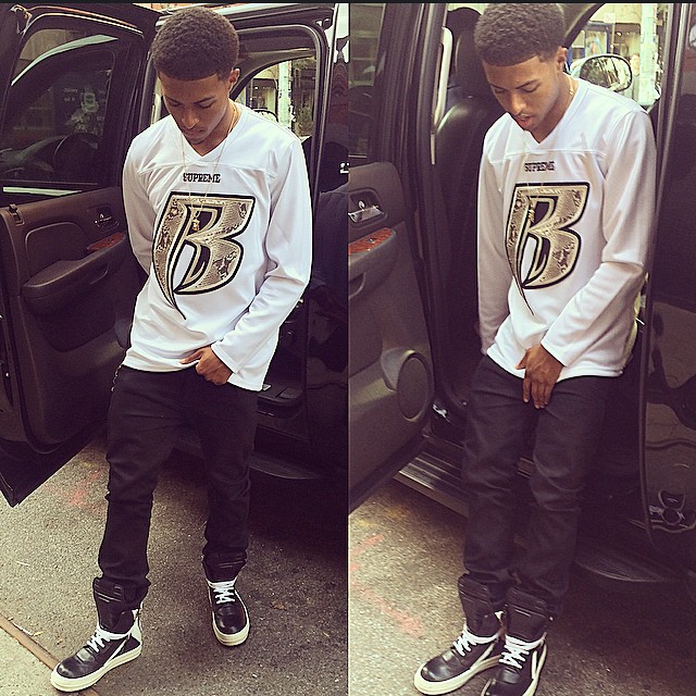 Diggy Simmons wearing Rick Owens High-Top Sneakers