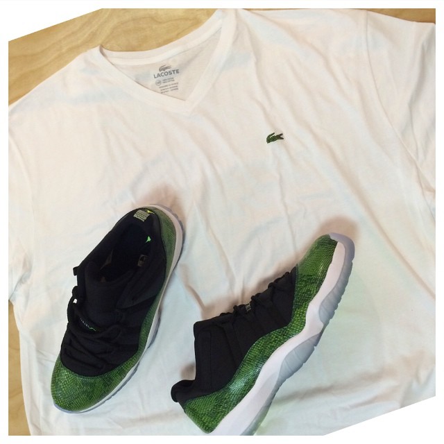 E40 Picks Up Air Jordan XI 11 Low Green Snake