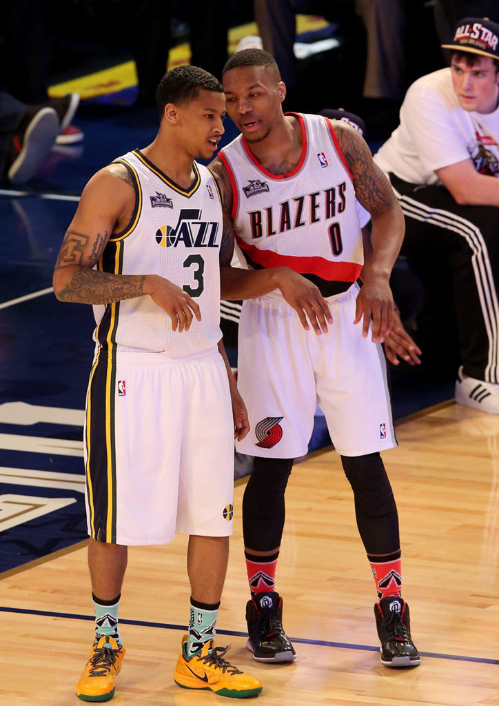 Trey Burke wearing Nike Zoom Crusader; Damian Lillard wearing adidas D Rose 4.5