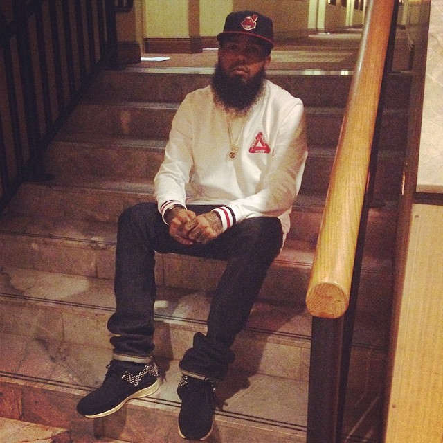 Stalley wearing Visvim FBT Sashiko