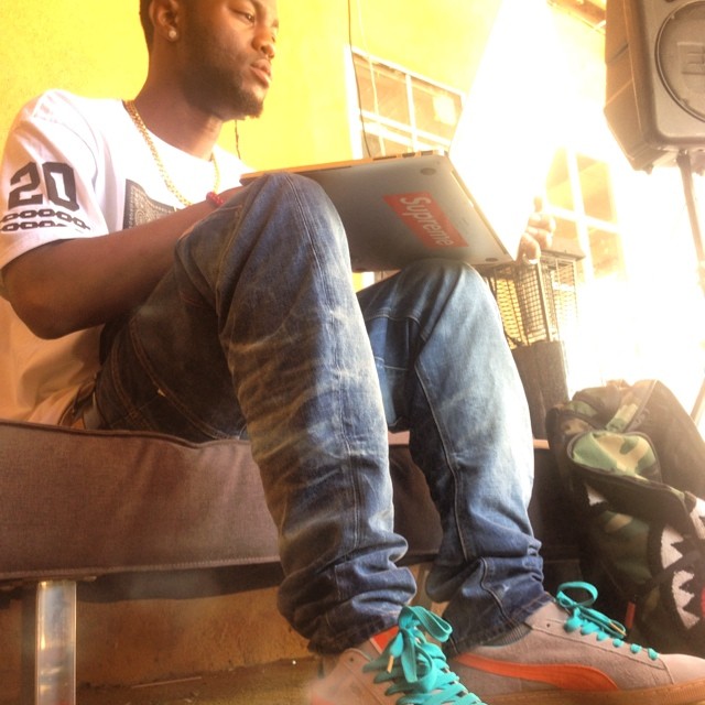 Casey Veggies wearing Anwar Carrots x PUMA Suede Grey