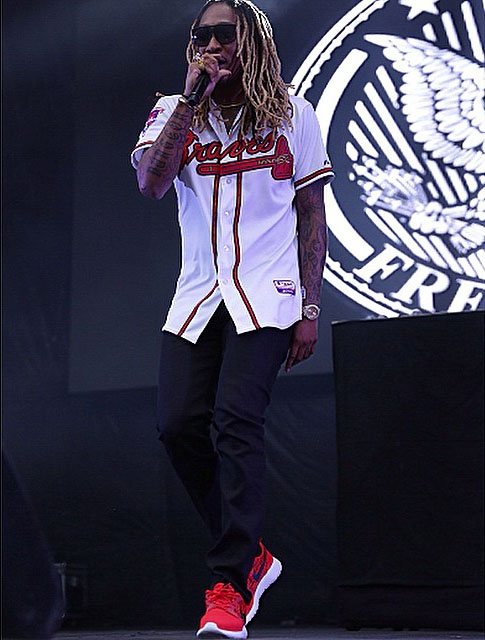 Future  wearing Nike Roshe Run Hyperfuse Challenge Red