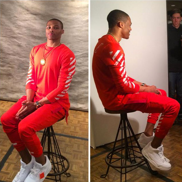 Russell Westbrook wearing Air Jordan III 3 White