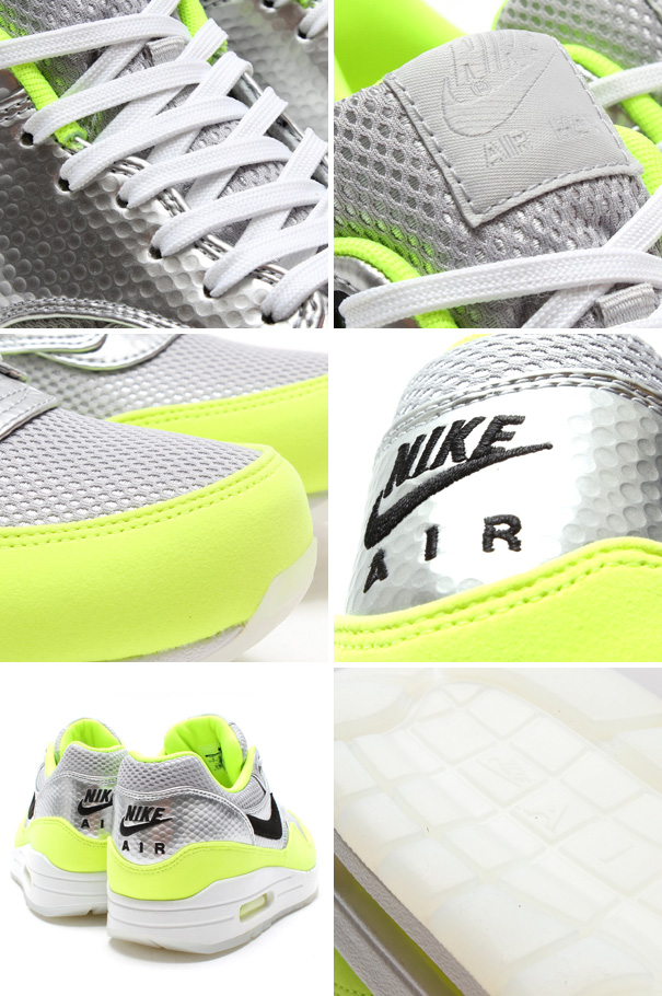 Nike Air Max 1 FB in Metallic Silver/Volt Details