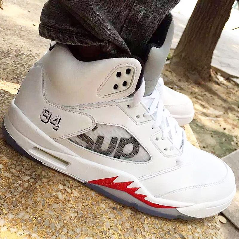 supreme air jordan 5 white