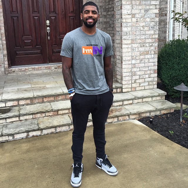 Kyrie Irving wearing Air Jordan III 3 Wolf Grey