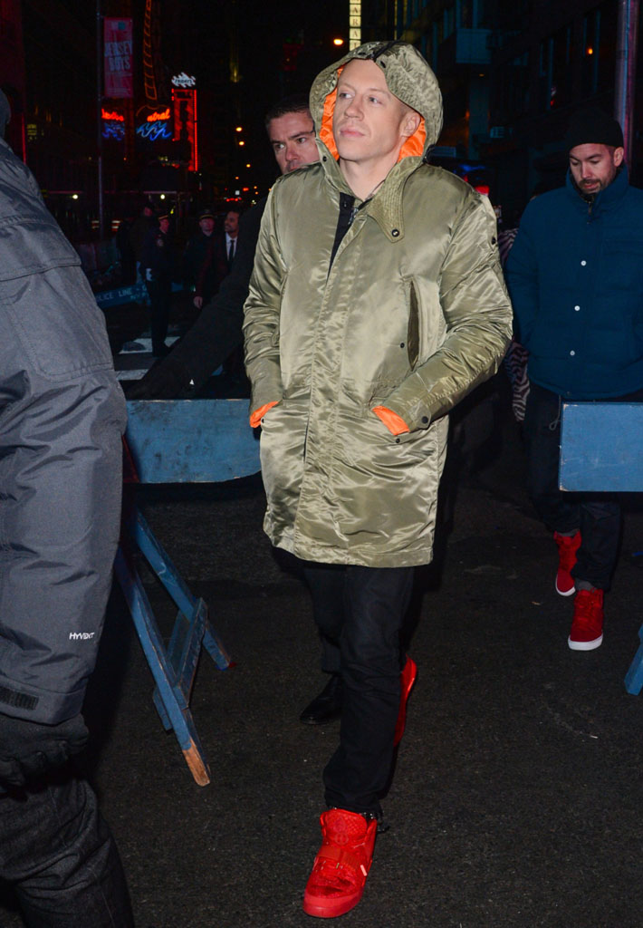 Macklemore wearing Nike Air Yeezy 2 Red October