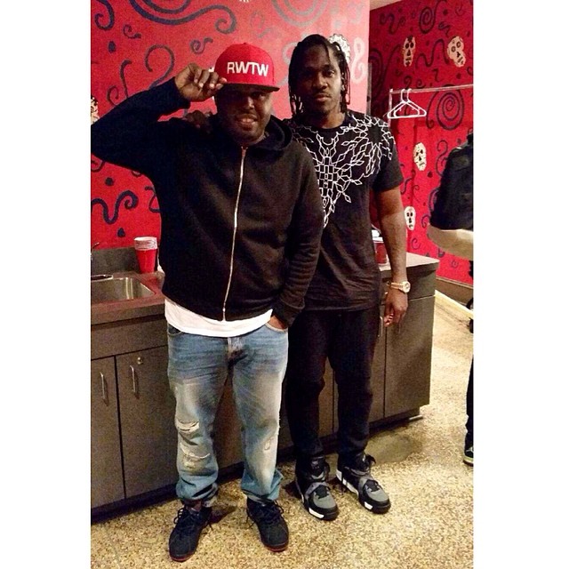 DJ Steph Floss wearing Air Jordan VII 7 Black/Red; Pusha T wearing Nike Air Raid