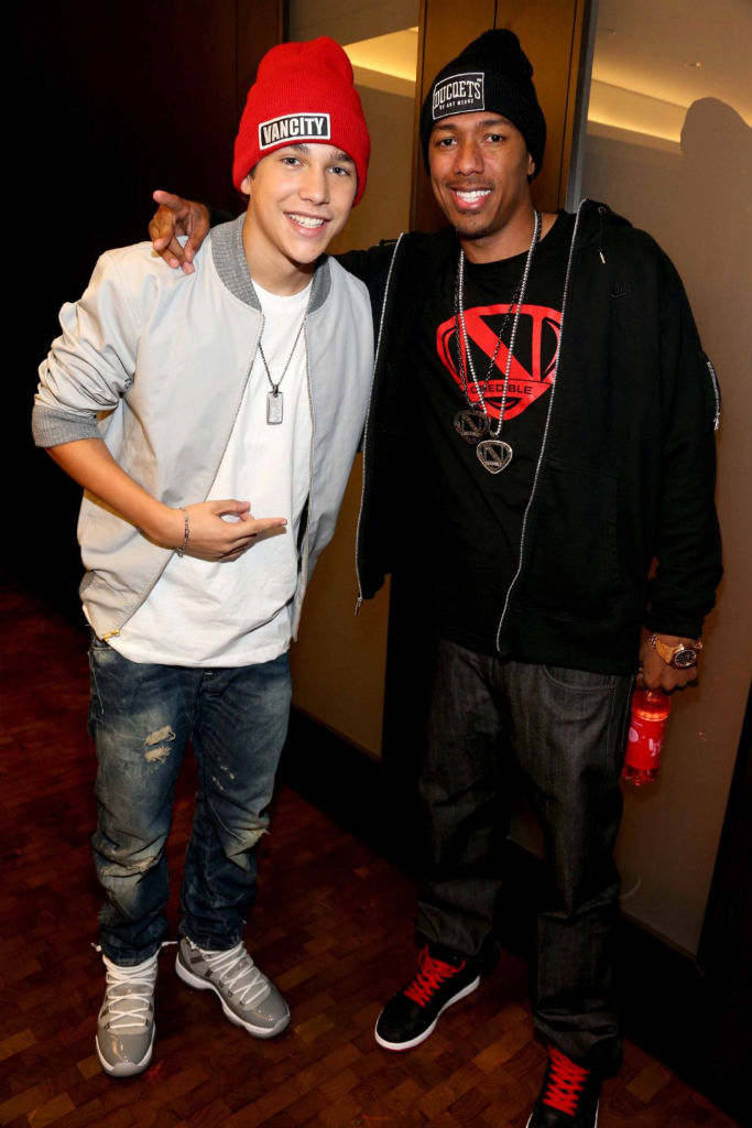 Austin Mahone wearing Air Jordan 11 XI Retro Cool Grey; Nick Cannon Air Jordan 1 I Retro J2K