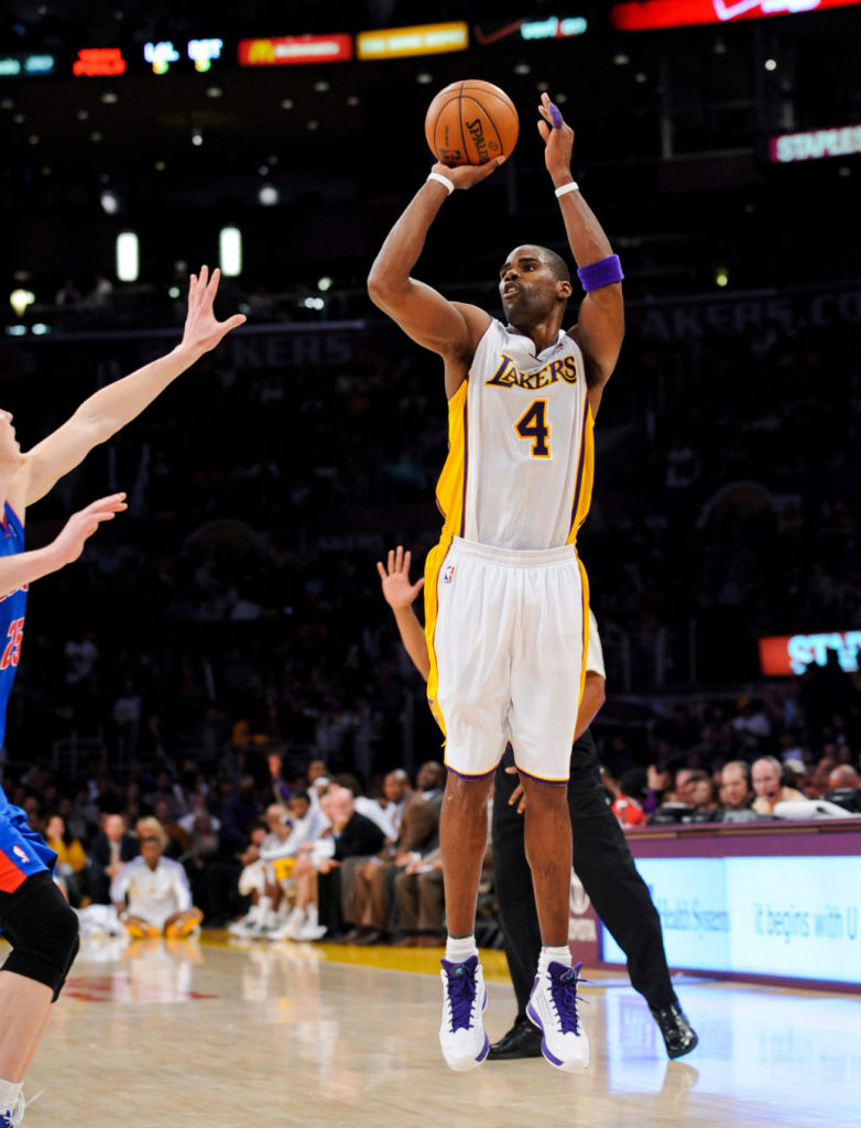 Antawn Jamison wearing adidas adizero Ghost 2 White Purple