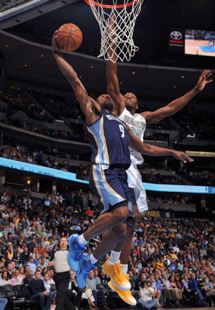 Tony Allen wearing adidas Rose 3.5 Triple Blue; Kenneth Faried wearing adidas Crazy  Fast