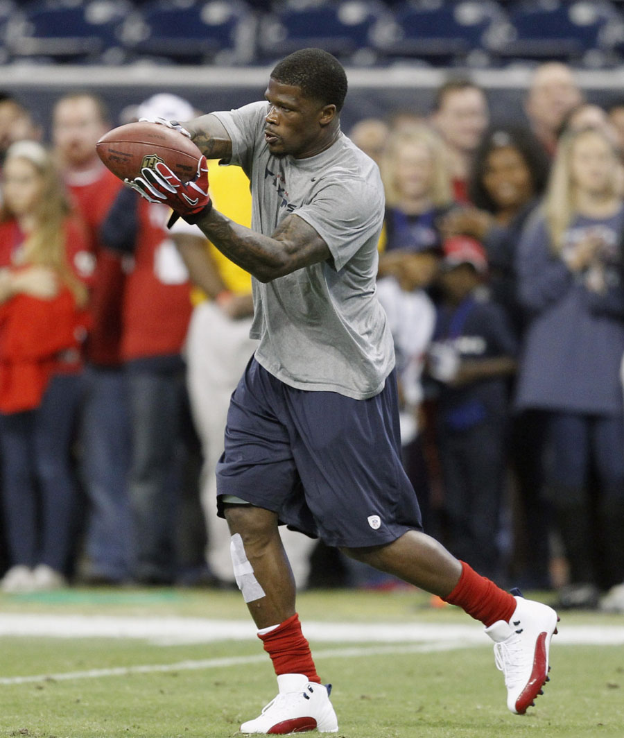 Andre Johnson Wearing Air Jordan 12 XII White/Red PE Cleats (1)