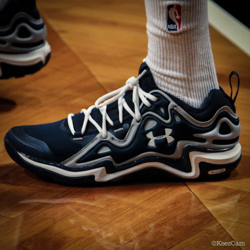 SoleWatch // Up Close At Barclays for Nets vs Pistons - Brandon Jennings wearing Under Armour Charge Volt Low