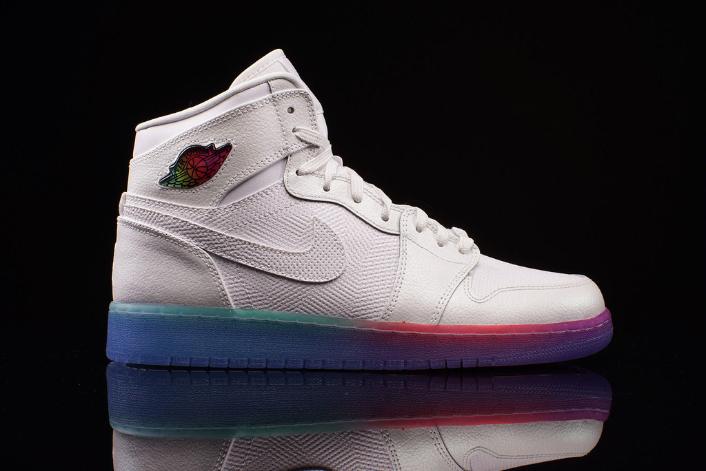 white jordans with colorful bottom