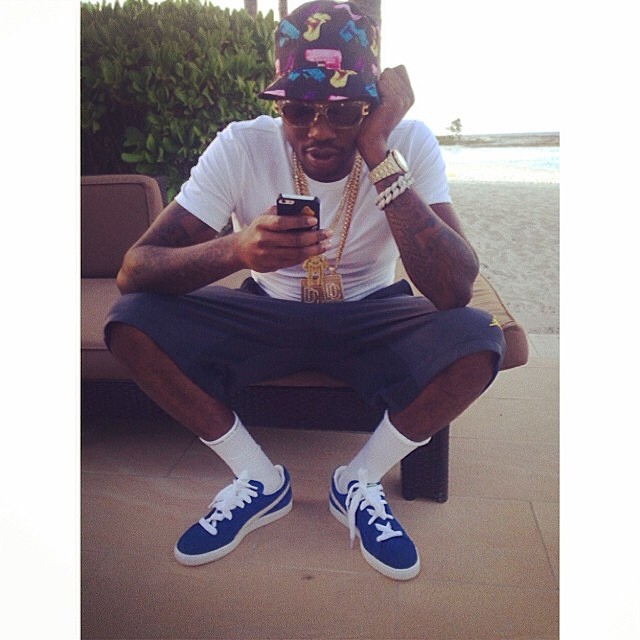 Meek Mill wearing PUMA Suede Blue