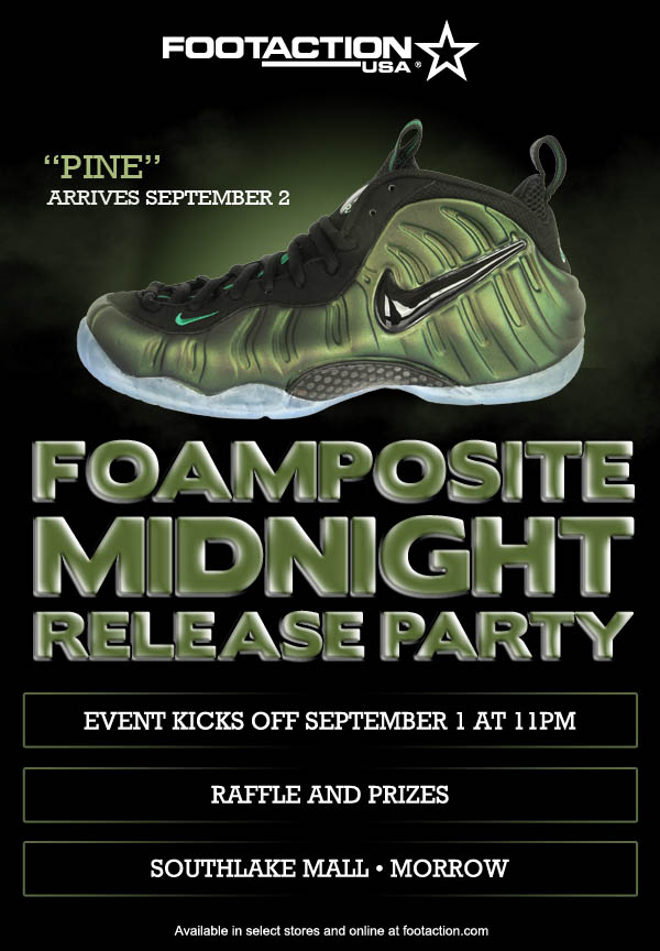 Nike Air Foamposite Pro "Dark Pine" Midnight Release Events at Footaction