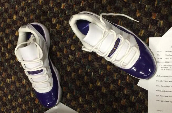 NBA Jordans on Court: Nick Young - Air Jordan 11 Low White/Purple Customs  - Air Jordans, Release Dates & More