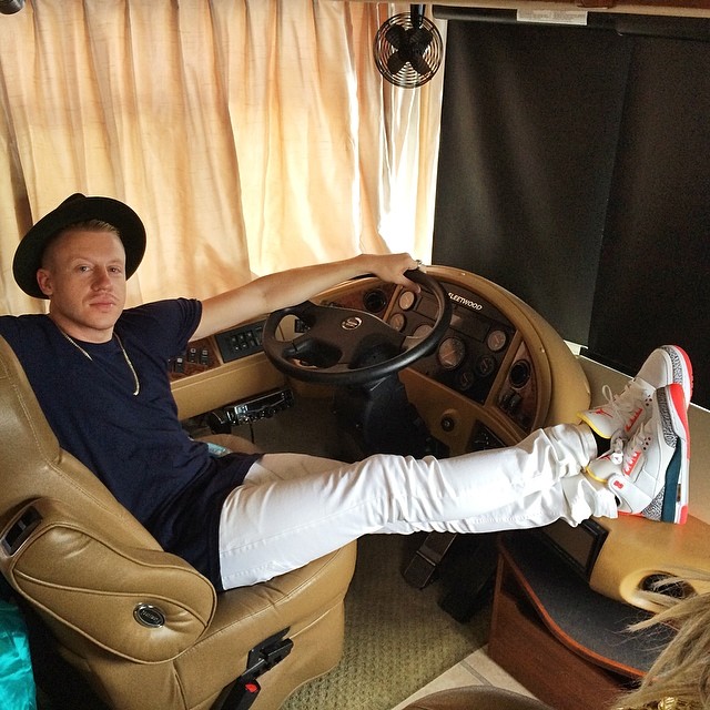 Macklemore wearing Sole Fly x Air Jordan 3 Lotto