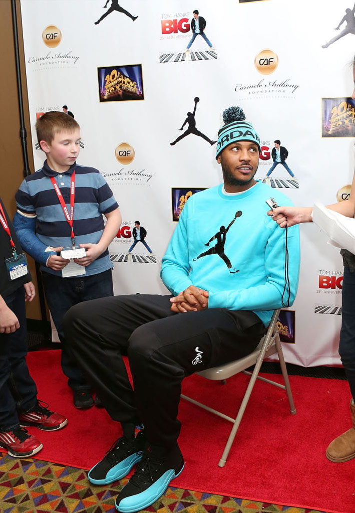 Carmelo Anthony wearing Air Jordan 12 Retro Gamma Blue