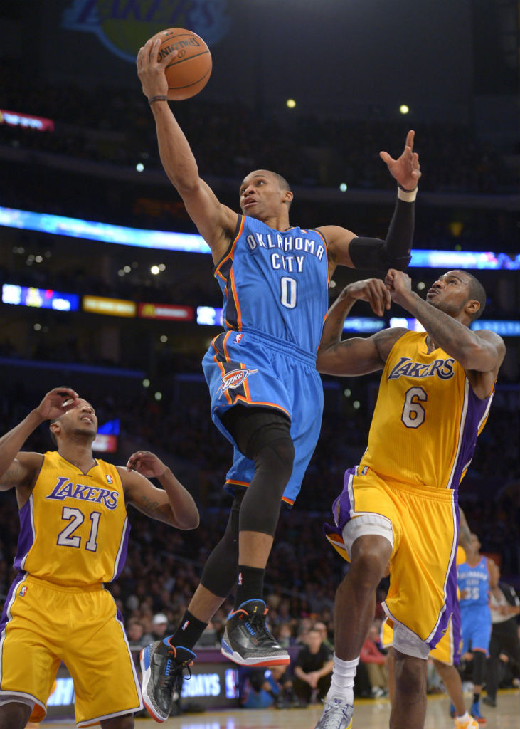 Russell Westbrook wearing Air Jordan III 3 OKC Away PE (5)