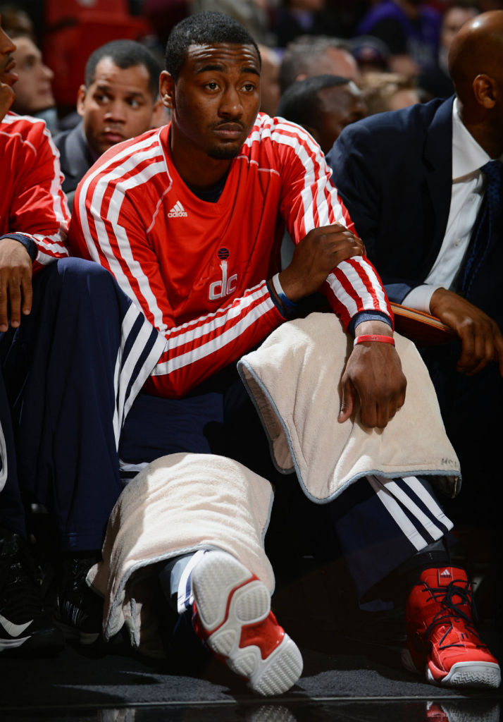 John Wall wearing adidas Top Ten 2000 Scarlet Navy