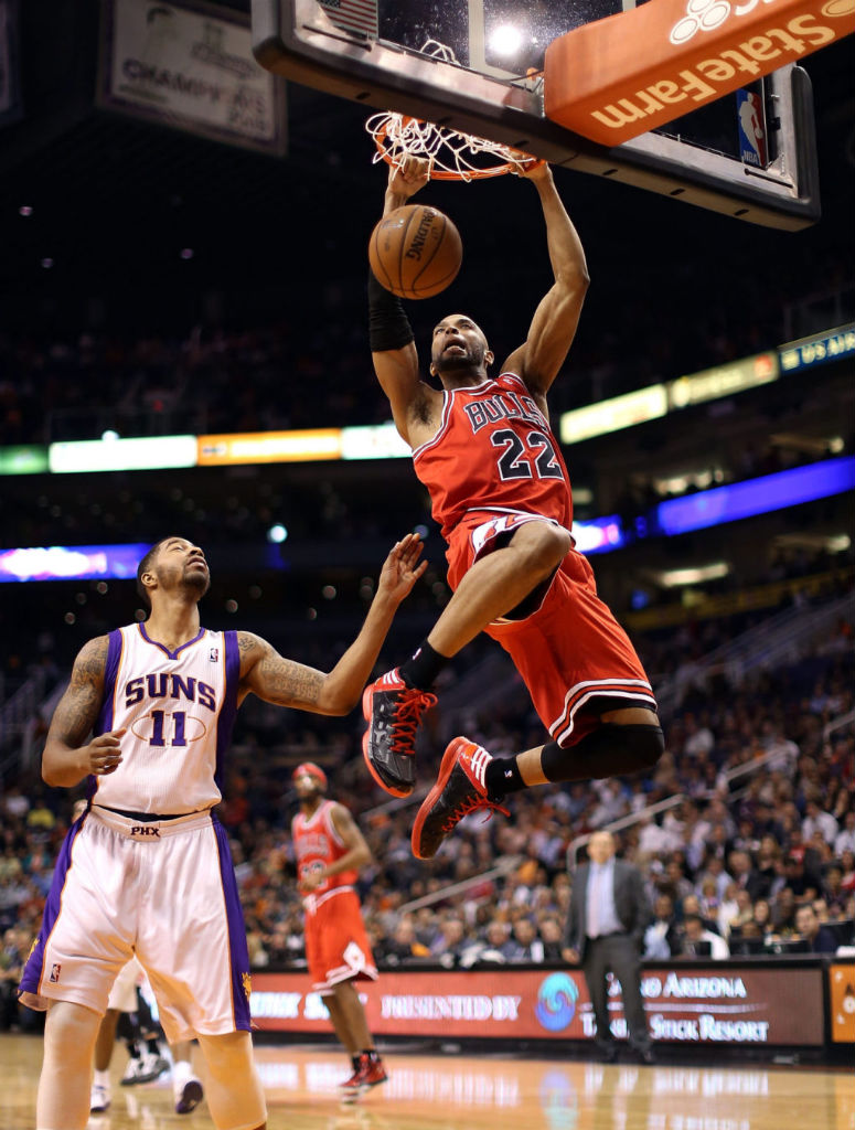 Taj Gibson wearing adidas Crazy Shadow Black Red