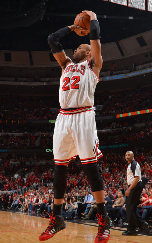 Taj Gibson wearing adidas Crazyquick Black Red