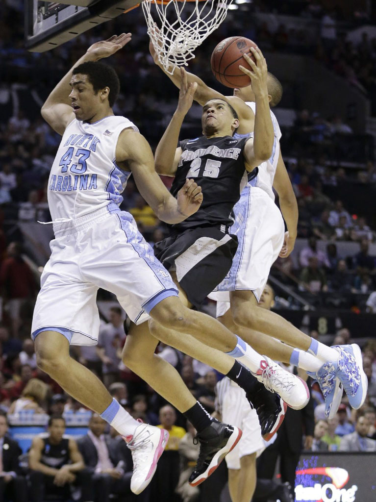 Tyler Harris wearing Air Jordan XI 11 Retro Black/Red; James Michael McAdoo wearing Jordan Melo M9 Breast Cancer Awareness; Brice Johnson wearing Jordan CP3.VII 7 UNC Camo