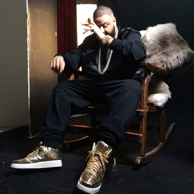 DJ Khaled wearing Nike Lunar Force 1 High Liquid Gold