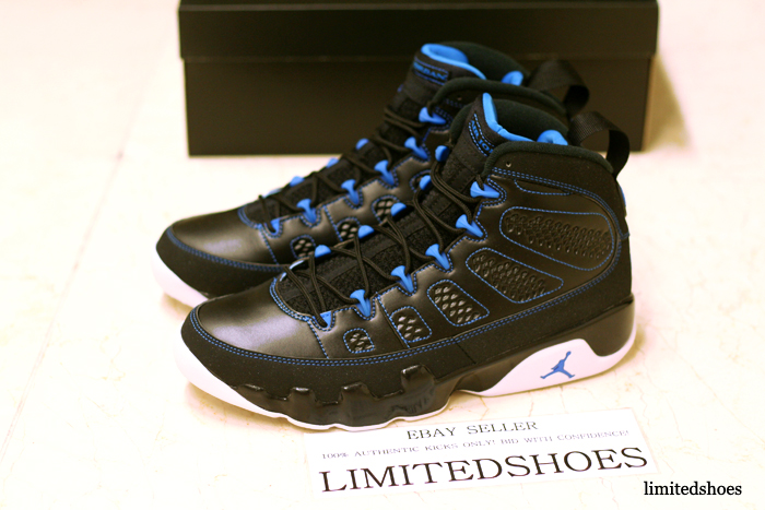 black and blue jordans 9