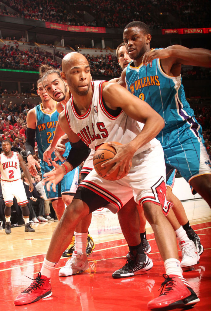 Taj Gibson wearing adidas adizero Crazy Light 2 Light Scarlet