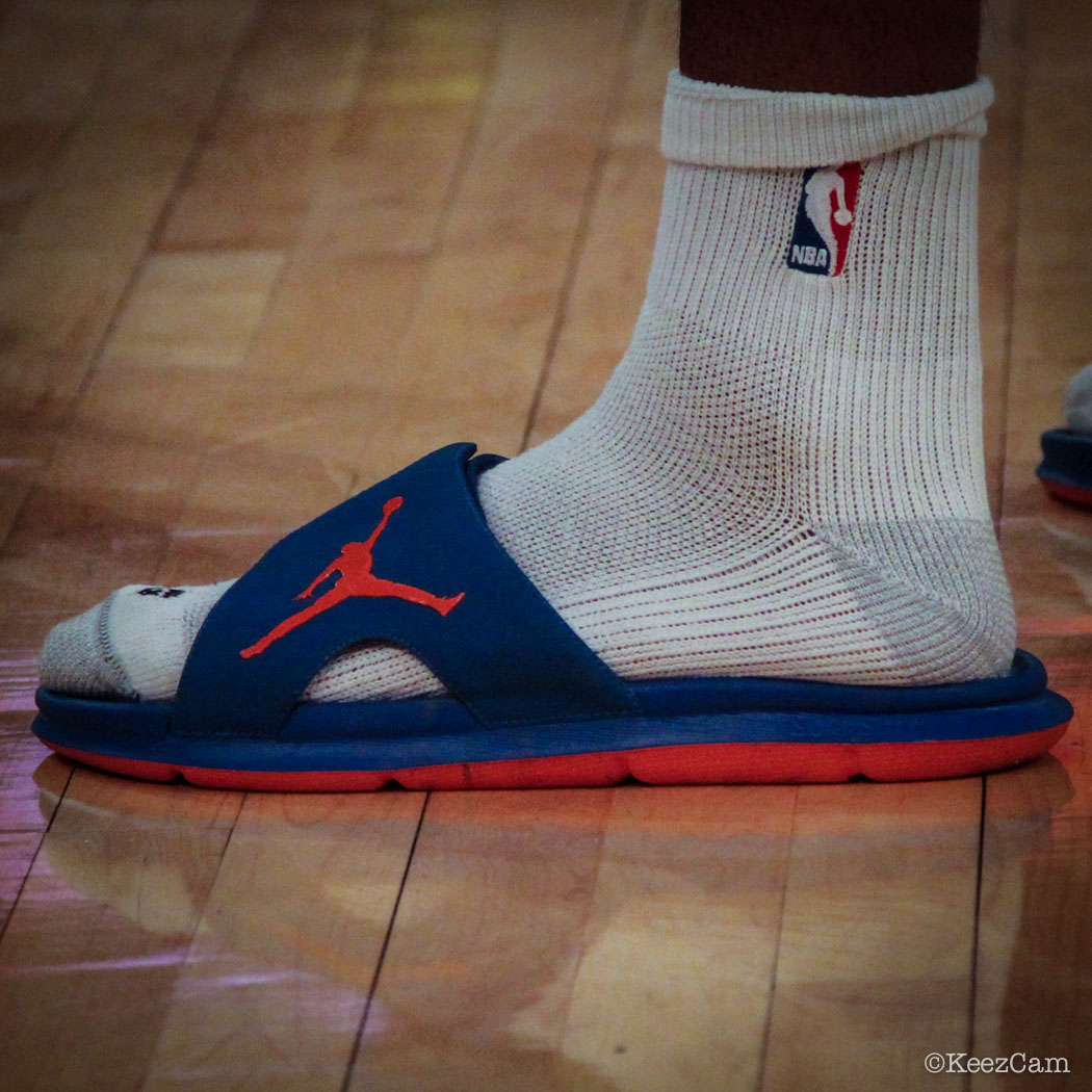 Carmelo Anthony wearing Jordan RCVR Slide