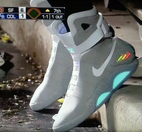 San Francisco Giants Pitcher Brian Wilson Wears Back to the Future Nike MAG Shoes at Practice  