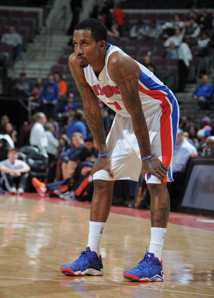 Brandon Jennings wearing Under Armour Anatomix Spawn Low Pistons PE